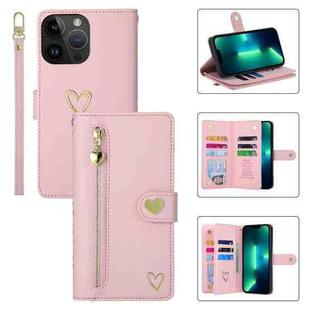 For iPhone 13 Pro Max POLA Love Multi-Card Slots Zipper Wallet Leather Phone Case(Pink)