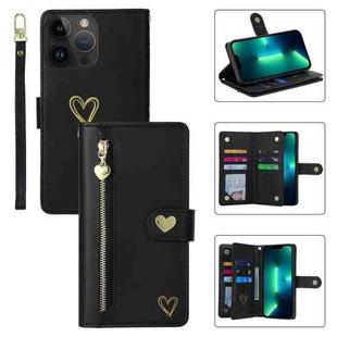 For iPhone 13 Pro Max POLA Love Multi-Card Slots Zipper Wallet Leather Phone Case(Black)