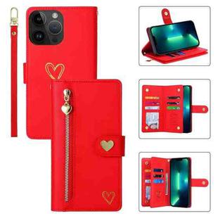 For iPhone 13 Pro Max POLA Love Multi-Card Slots Zipper Wallet Leather Phone Case(Red)