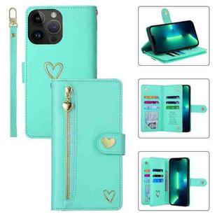 For iPhone 13 Pro Max POLA Love Multi-Card Slots Zipper Wallet Leather Phone Case(Light Green)