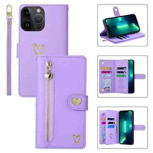 For iPhone 13 Pro Max POLA Love Multi-Card Slots Zipper Wallet Leather Phone Case(Purple)