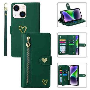 For iPhone 14 Plus POLA Love Multi-Card Slots Zipper Wallet Leather Phone Case(Dark Green)