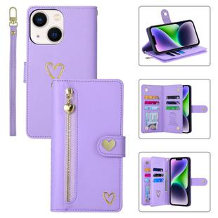 For iPhone 14 Plus POLA Love Multi-Card Slots Zipper Wallet Leather Phone Case(Purple)