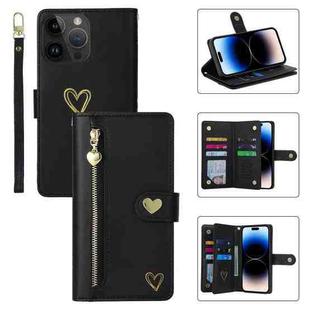 For iPhone 14 Pro Max POLA Love Multi-Card Slots Zipper Wallet Leather Phone Case(Black)