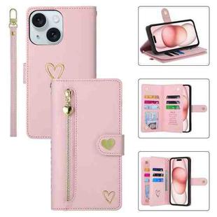 For iPhone 15 POLA Love Multi-Card Slots Zipper Wallet Leather Phone Case(Pink)