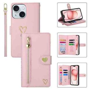 For iPhone 15 Plus POLA Love Multi-Card Slots Zipper Wallet Leather Phone Case(Pink)