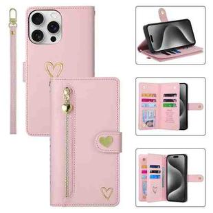 For iPhone 15 Pro POLA Love Multi-Card Slots Zipper Wallet Leather Phone Case(Pink)