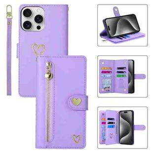 For iPhone 15 Pro POLA Love Multi-Card Slots Zipper Wallet Leather Phone Case(Purple)