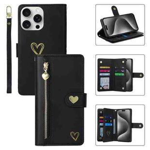For iPhone 15 Pro Max POLA Love Multi-Card Slots Zipper Wallet Leather Phone Case(Black)