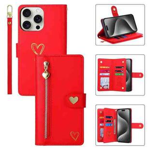 For iPhone 15 Pro Max POLA Love Multi-Card Slots Zipper Wallet Leather Phone Case(Red)