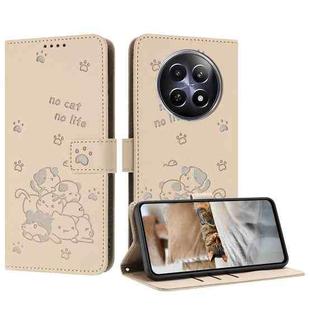 For Realme 12 5G / 12x 5G Global Embossed Kitten Phone Leather Case with Lanyard(Beige)