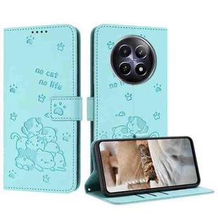 For Realme 12 5G / 12x 5G Global Embossed Kitten Phone Leather Case with Lanyard(Mint Green)