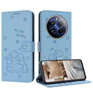 For Realme 12 Pro+ / 12 Pro Embossed Kitten Phone Leather Case with Lanyard(Blue)