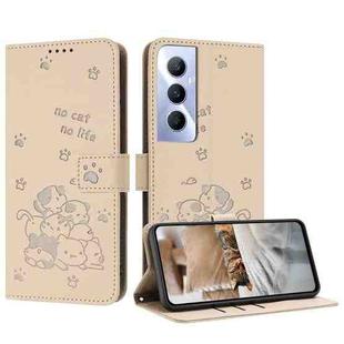 For Realme C65 4G Global Embossed Kitten Phone Leather Case with Lanyard(Beige)