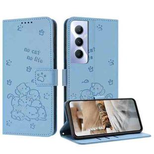 For Realme C65 4G Global Embossed Kitten Phone Leather Case with Lanyard(Blue)