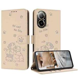 For Realme C67 4G Global Embossed Kitten Phone Leather Case with Lanyard(Beige)