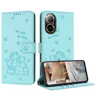 For Realme C67 4G Global Embossed Kitten Phone Leather Case with Lanyard(Mint Green)