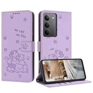 For Realme C75 / V60 Pro Embossed Kitten Phone Leather Case with Lanyard(Purple)