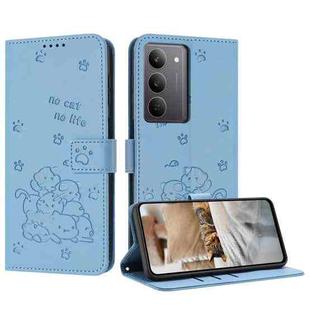 For Realme C75 / V60 Pro Embossed Kitten Phone Leather Case with Lanyard(Blue)