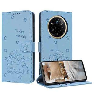 For Realme 14 Pro Embossed Kitten Phone Leather Case with Lanyard(Blue)