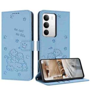 For Realme C71 4G Embossed Kitten Phone Leather Case with Lanyard(Blue)