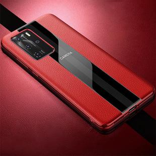 For Huawei P40 Pro Genuine Leather Electroplated Shckproof Protective Case(Red)