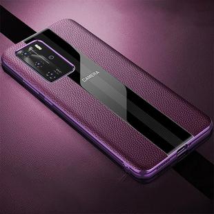 For Huawei P40 Genuine Leather Electroplated Shockproof Protective Case(Purple)