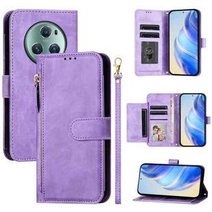 For Honor Magic5 Pro Multi-Card Slots Zipper Wallet Leather Phone Case(Purple)