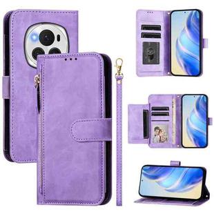 For Honor Magic6 Pro 5G Global Multi-Card Slots Zipper Wallet Leather Phone Case(Purple)