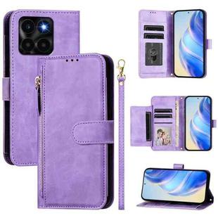 For Honor X6a 4G Multi-Card Slots Zipper Wallet Leather Phone Case(Purple)