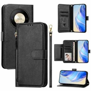 For Honor X9b / Magic6 Lite 5G Global Multi-Card Slots Zipper Wallet Leather Phone Case(Black)