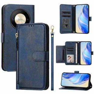 For Honor X9b / Magic6 Lite 5G Global Multi-Card Slots Zipper Wallet Leather Phone Case(Blue)