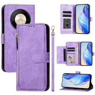 For Honor X9b / Magic6 Lite 5G Global Multi-Card Slots Zipper Wallet Leather Phone Case(Purple)