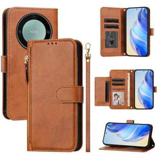 For Honor X40 / X9a / Magic5 Lite Multi-Card Slots Zipper Wallet Leather Phone Case(Brown)