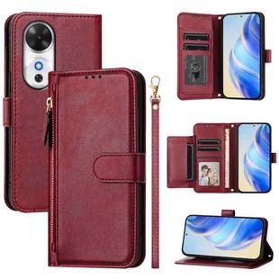 For Honor Play 60 Multi-Card Slots Zipper Wallet Leather Phone Case(Dark Red)