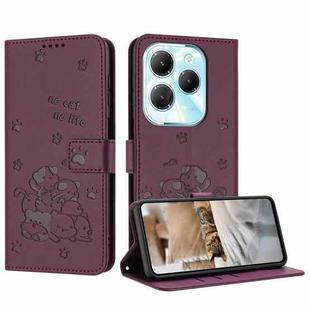 For Infinix Hot 40 4G / 40 Pro 4G Embossed Kitten Phone Leather Case with Lanyard(Wine Red)