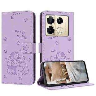 For Infinix Note 40 Pro 4G / 5G Embossed Kitten Phone Leather Case with Lanyard(Purple)