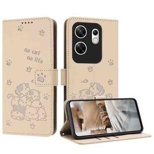 For Infinix Zero 30 4G Embossed Kitten Phone Leather Case with Lanyard(Beige)