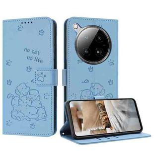 For Infinix Zero 40 4G / Zero 40 5G Embossed Kitten Phone Leather Case with Lanyard(Blue)