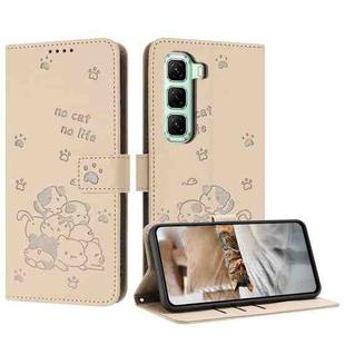 For Infinix Hot 50 Pro+ 4G Embossed Kitten Phone Leather Case with Lanyard(Beige)