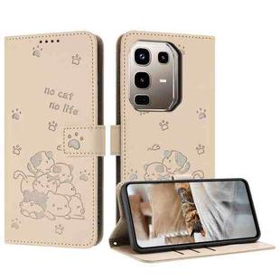 For Infinix Note 50 4G / 50 Pro 4G Embossed Kitten Phone Leather Case with Lanyard(Beige)