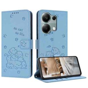 For Xiaomi Poco M6 Pro 4G Embossed Kitten Phone Leather Case with Lanyard(Blue)