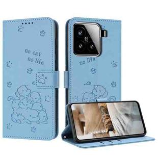 For Xiaomi 15 Embossed Kitten Phone Leather Case with Lanyard(Blue)