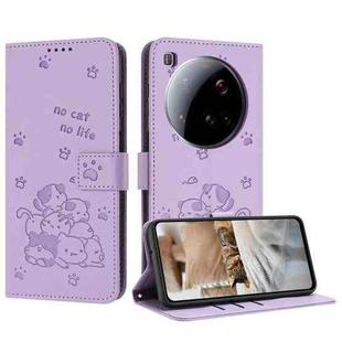 For Xiaomi 15 Ultra Embossed Kitten Phone Leather Case with Lanyard(Purple)