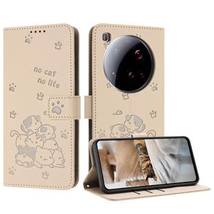 For Xiaomi 15 Ultra Embossed Kitten Phone Leather Case with Lanyard(Beige)