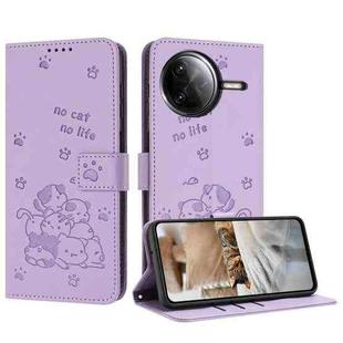 For Xiaomi Poco F7 Pro / F7 Ultra Embossed Kitten Phone Leather Case with Lanyard(Purple)