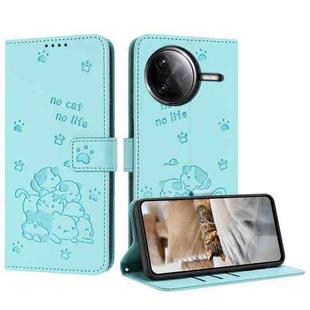 For Xiaomi Poco F7 Pro / F7 Ultra Embossed Kitten Phone Leather Case with Lanyard(Mint Green)