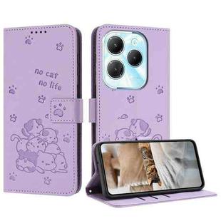 For Tecno Spark 20 Pro Embossed Kitten Phone Leather Case with Lanyard(Purple)
