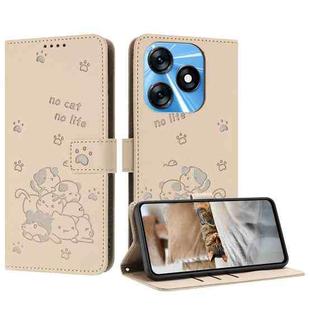 For Tecno Spark 10 4G / Spark 10C Embossed Kitten Phone Leather Case with Lanyard(Beige)