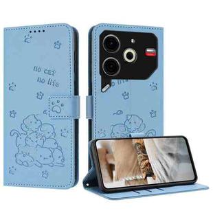 For Tecno Pova 6 Neo Embossed Kitten Phone Leather Case with Lanyard(Blue)